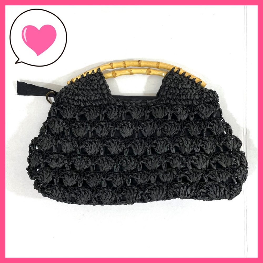 Black crochet bamboo bag purse